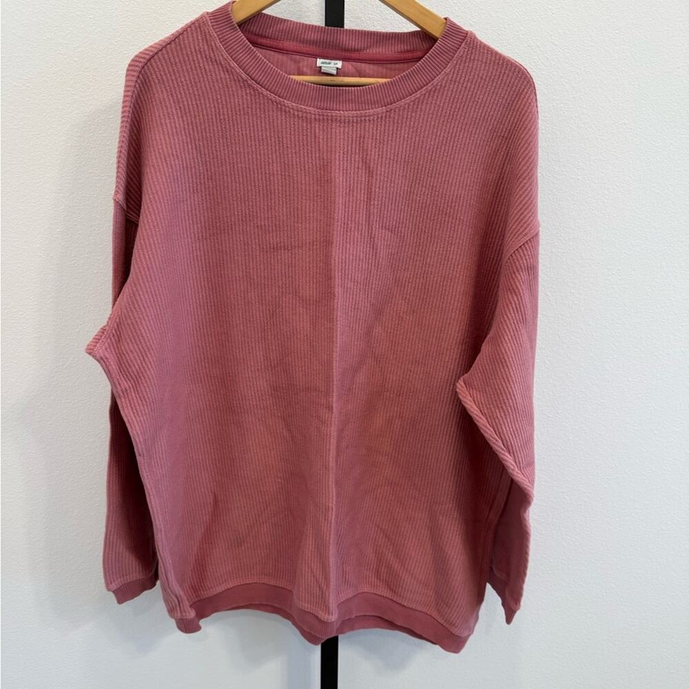 Aerie Dusty Rose Ribbed Crewneck Long Sleeve Shirt Small Casual Cozy Cotton